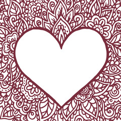Happy Valentines Day congratulation card with mandala ornament. 