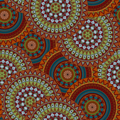 Hand drawn mandala ethnic seamless pattern.