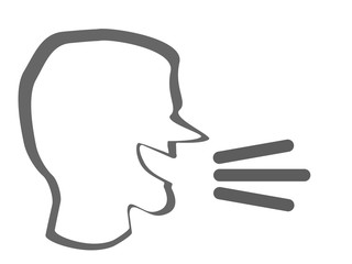 A human head with a talk or speak icon. Loud noise symbol. Human talking sign