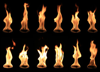 real fire ball collection isolated on black background