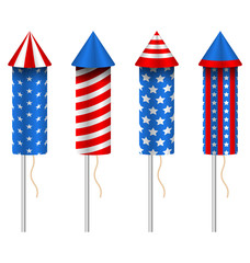 Set of Pyrotechnic Rockets, with Traditional American Design for Fourth of July