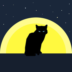 Fototapeta premium Black cat silhouette against the moon. Nature and animals theme.