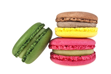 French sweet delicacy, macaroons variety on white background