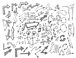Vector hand drawn arrows set isolated on white