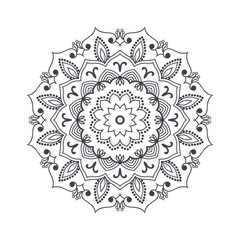 Hand drawn flower mandala for coloring book. Black and white ethnic henna pattern. Indian, asian, arabic, islamic, ottoman, moroccan motif. Vector illustration.