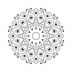 Hand drawn flower mandala for coloring book. Black and white ethnic henna pattern. Indian, asian, arabic, islamic, ottoman, moroccan motif. Vector illustration.