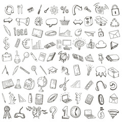 School and office hand drawn set of icons.