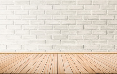 Old room. Plank background brick wall abstract style.Wooden board background brick wall