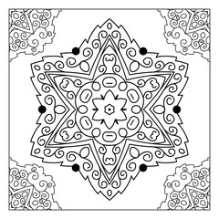 Abstract round ornament with border. Mandala. Design for coloring page
