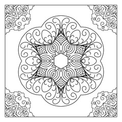Abstract round ornament with border. Mandala. Design for coloring page
