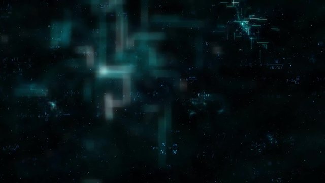 floating formules on the dark background 3d rendering