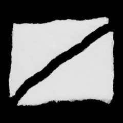White Paper Square Torn into Triangle Scraps Isolated on Black Background