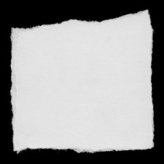 Torn White Paper Square Scrap Isolated on Black Background - obrazy, fototapety, plakaty