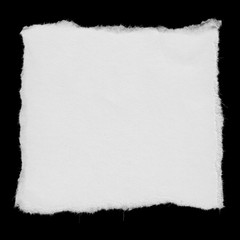 Torn White Paper Square Scrap Isolated on Black Background