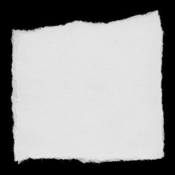 Torn White Paper Square Scrap Isolated on Black Background