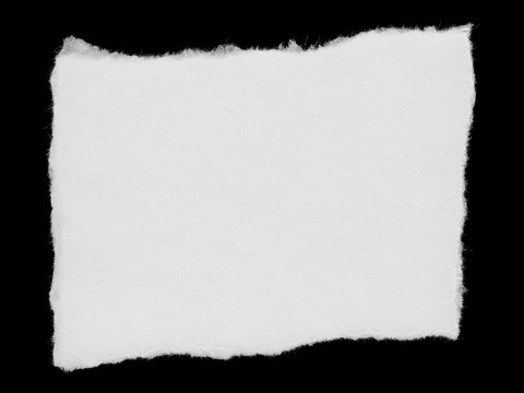 Torn White Paper Rectangular Scrap Isolated on Black Background