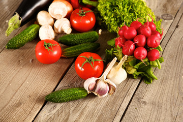 Vegetables . Fresh Bio Vegetable in a Basket. Over Nature Background