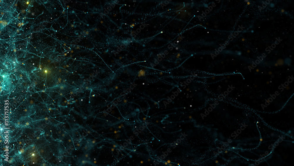 Poster abstract background with particles randomly generated from the side of the screen