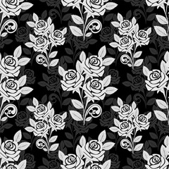 Seamless rose Pattern in black-gray colors