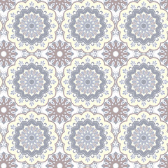 Seamless hand drawn mandala pattern. Vintage decorative elements.Grey, white color tone background.Islam, Arabic, Indian, turkish,ottoman motifs.Perfect for printing on fabric or paper. Vector
