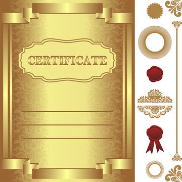 Golden Certificate Template with additional elements