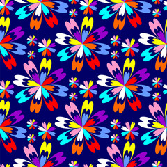 Bright flower seamless Pattern with colorful Flowers on blue