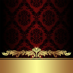 Damask red ornamental Background with golden royal Border.
