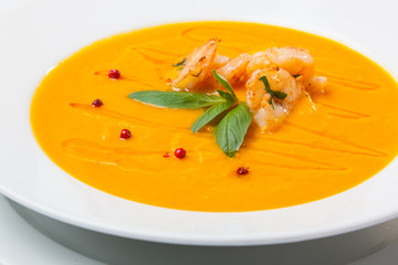 soup with shrimps and decoration