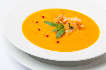 soup with shrimps and decoration