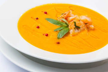 soup with shrimps and decoration