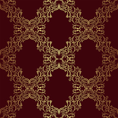 Seamless damask Wallpaper - gold on red.