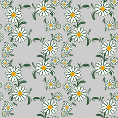 Flower seamless Pattern with Camomiles on gray.