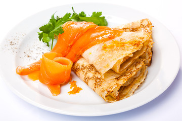 pancakes with red fish