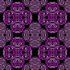 Seamless pink damask Pattern on black for design.