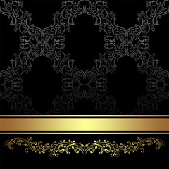 Luxury charcoal Background with golden floral Border and Ribbon.