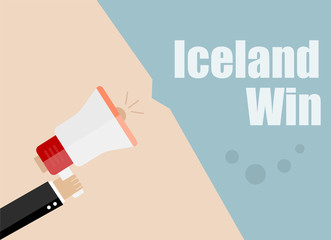 Iceland win. Flat design vector business illustration concept Digital marketing business man holding megaphone for website and promotion banners.