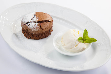 chocolate dessert with ice cream