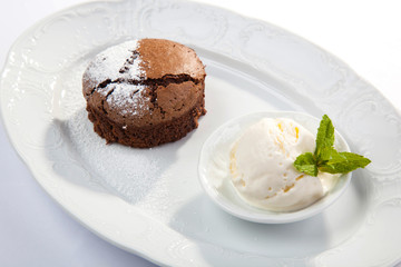 chocolate dessert with ice cream