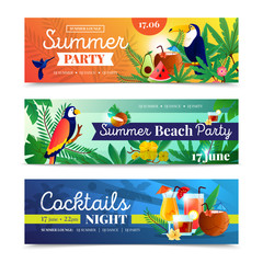 Tropical Cocktail Beach Party Banners Set  © Macrovector