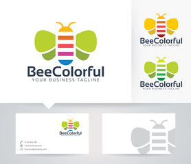 Bee Colorful vector logo with business card template