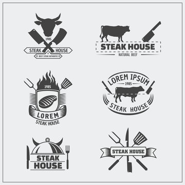 Barbecue and grill logos, labels, badges and design emblems.