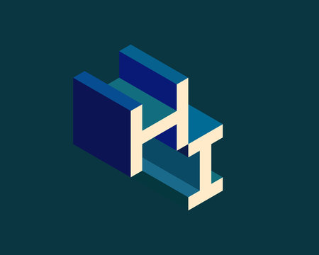 HI isometric 3D letter logo. three-dimensional stock vector alphabet font typography design.