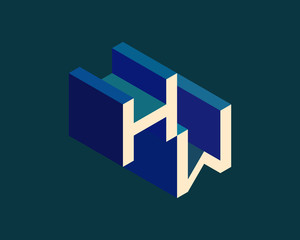 HW isometric 3D letter logo. three-dimensional stock vector alphabet font typography design.