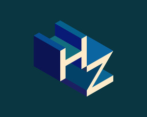 HZ isometric 3D letter logo. three-dimensional stock vector alphabet font typography design.
