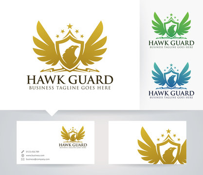 Hawk Guard vector logo with business card template