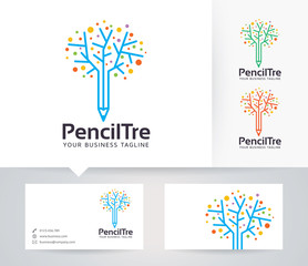 Pencil Tree vector logo with business card template