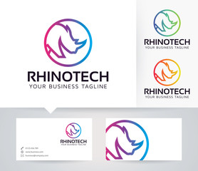 Rhino Technology vector logo with business card template