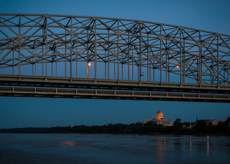 Missouri State Capitol under the bridge crossing the Missouri River in Jefferson City, Missouri
