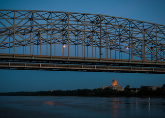Missouri State Capitol under the bridge crossing the Missouri River in Jefferson City, Missouri