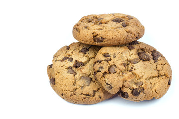 Glass of milk and cookies isolated on white